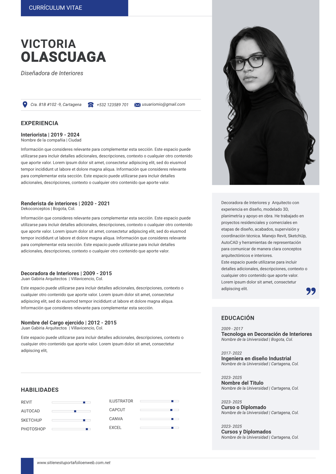 Diseño de currículum editable en Canva 2 de 4