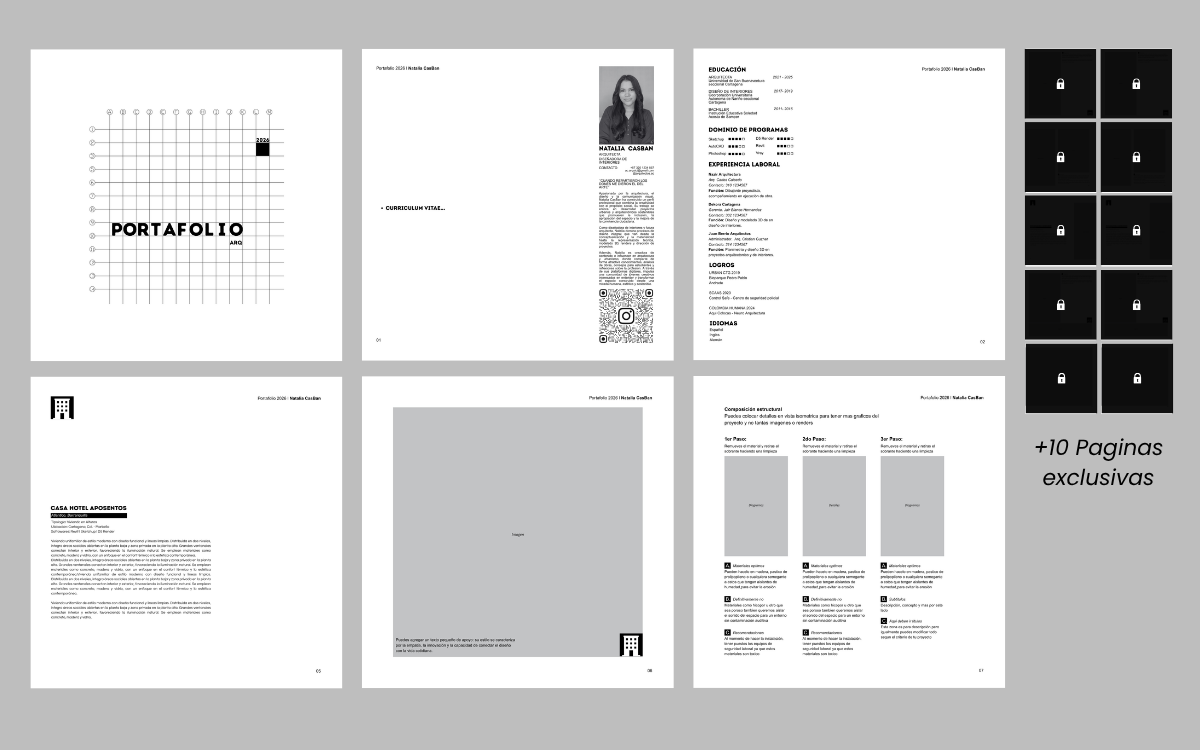 Páginas interiores del Portafolio Ejes