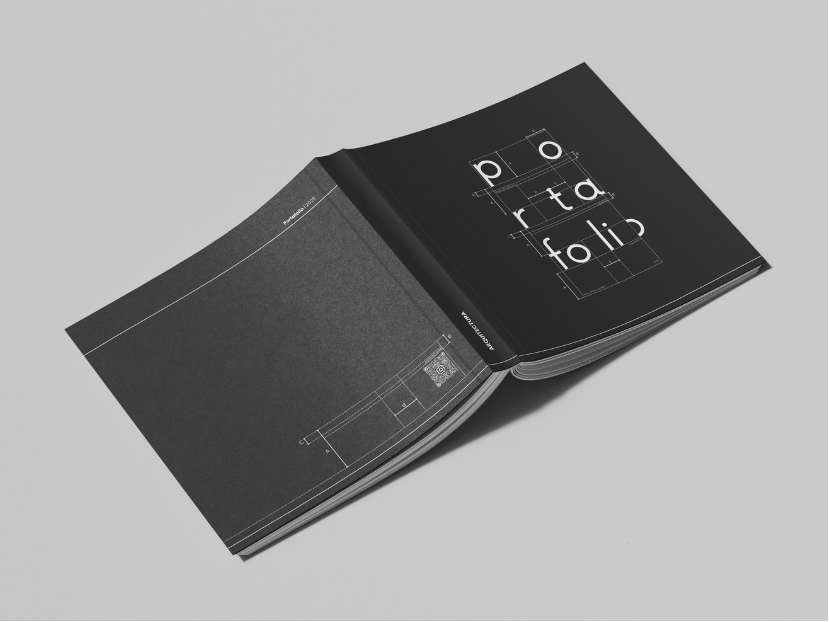 Mockup del Portafolio Black Blue de AC Arquitectos en negro