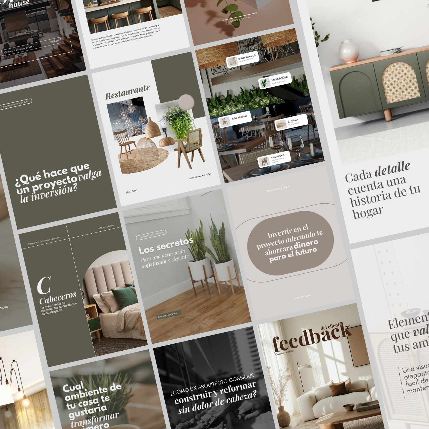 Plantillas de interiores con textiles claros y madera